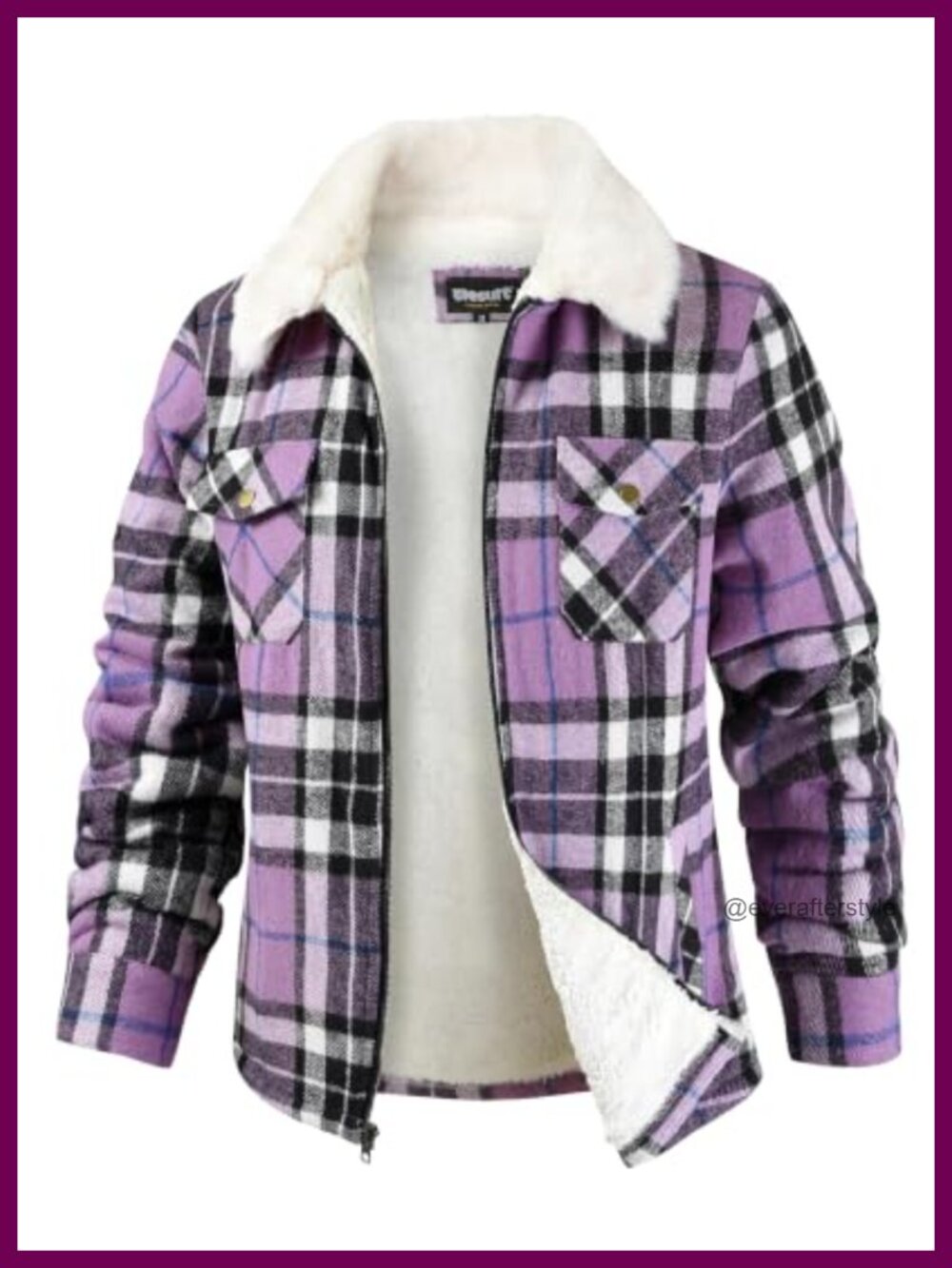 Elesuit Women's Fleece Lined Flannel Shirt Jacket Zip Up Plaid Coat